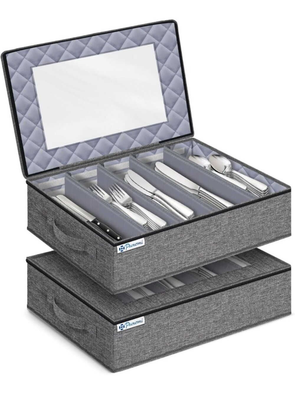 Stylish Gray Hard Shell Silverware Storage Box - Flatware Organizer, 2 Pack
